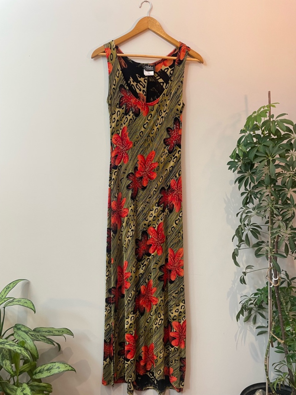 VTG Artex Gold and Red Floral Maxi Dress